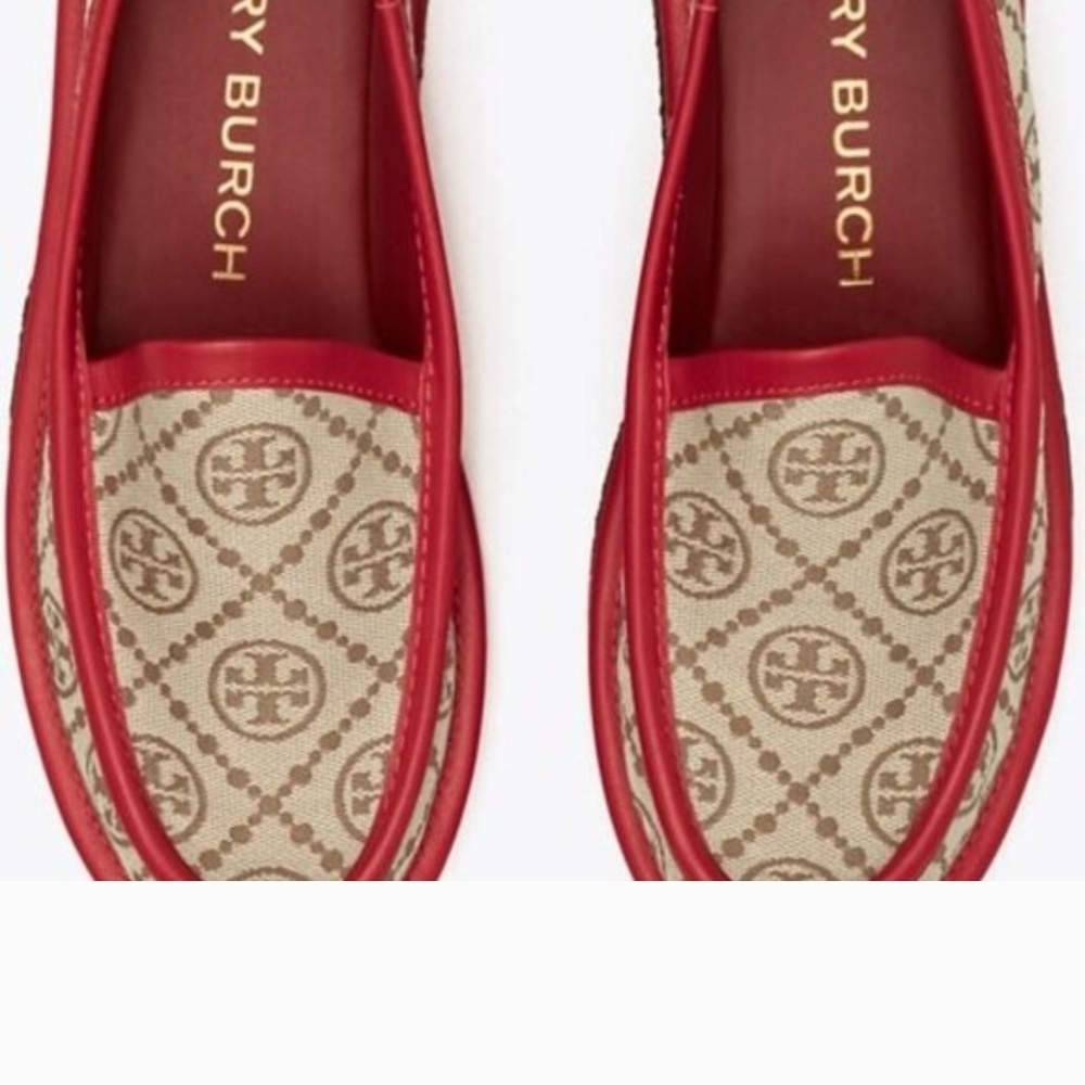 ISO Tory Burch Red and Beige T Monogram Buddy Loafers Sz 6.5